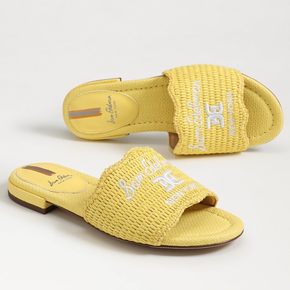 Sam Edelman Yellow Raffia Slide Sandals